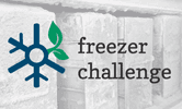 Freezer Challenge logo with a blue/green image that is a combination of a ice and a leaf